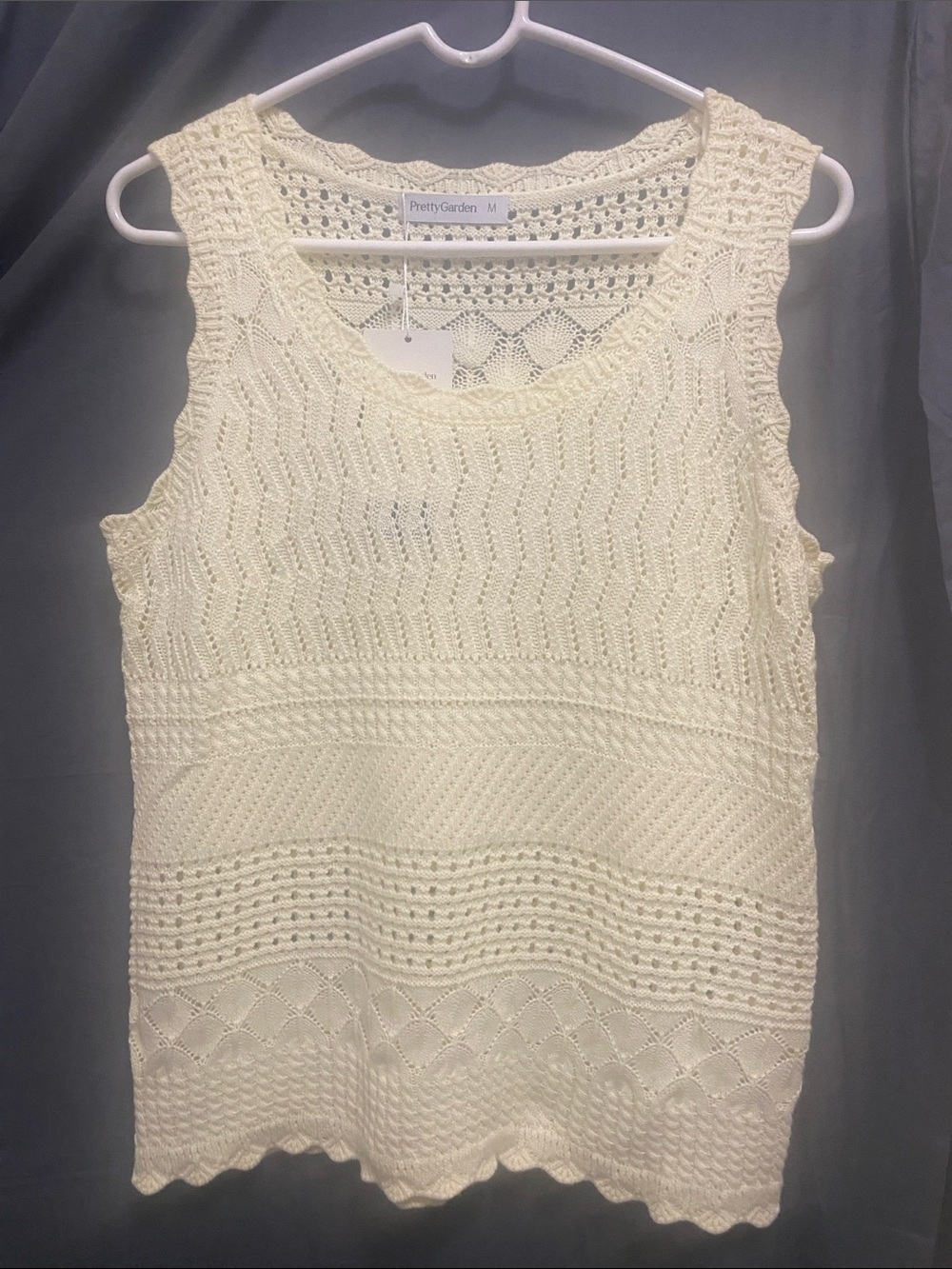 Cream Crochet Knit Sleeveless Tank Top - Picture 9 of 14